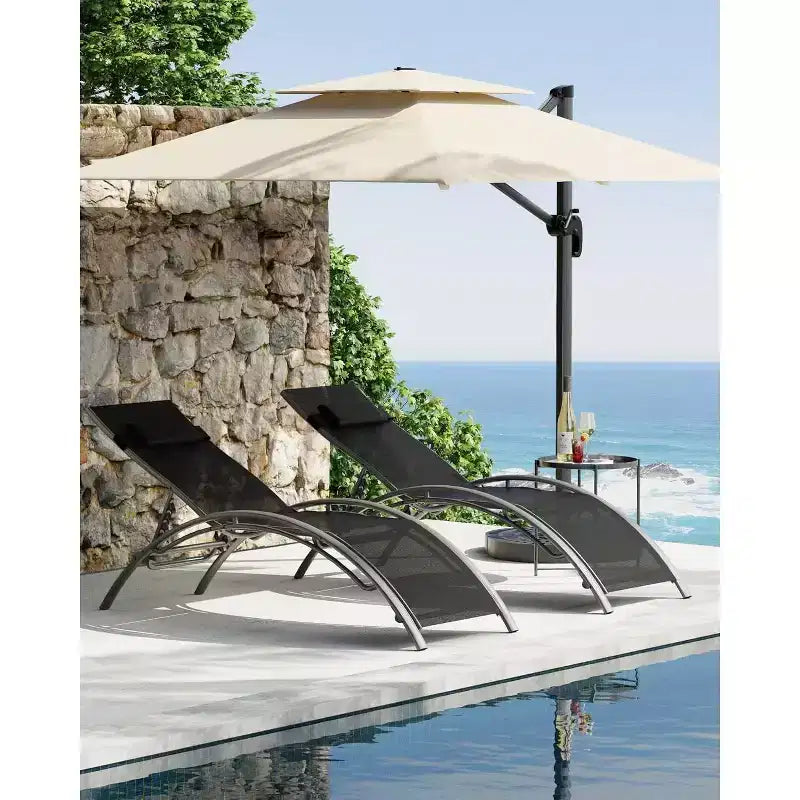 COZONY Lot de 2 chaises longues de patio, chaises inclinables d'extérieur avec dossier réglable en maille textilène pour piscine, balcon et jardin