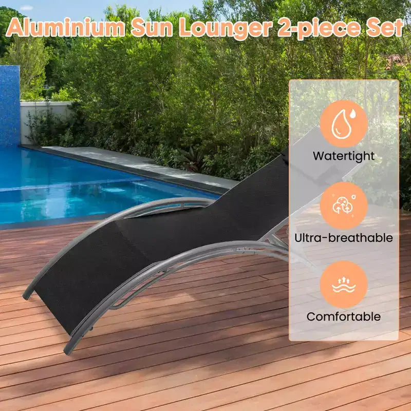 COZONY Lot de 2 chaises longues de patio, chaises inclinables d'extérieur avec dossier réglable en maille textilène pour piscine, balcon et jardin