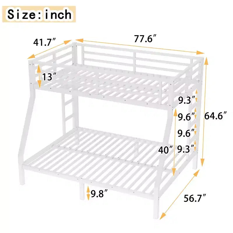 Bellemave Lit Superposé en Métal Jumeau sur Double pour Adolescents et Adultes, Gain de Place, Silencieux, Rangement Sous Le Lit, Barrières de Sécurité, Montage Facile
