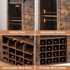 Meuble de Bar à Vin en Bois de 47" avec Porte Coulissante, Meuble Moderne pour Alcool, Whisky, Café avec Casier à Vin et Porte-Verres