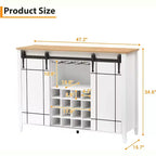 Meuble de Bar à Vin en Bois de 47" avec Porte Coulissante, Meuble Moderne pour Alcool, Whisky, Café avec Casier à Vin et Porte-Verres