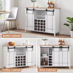 Meuble de Bar à Vin en Bois de 47" avec Porte Coulissante, Meuble Moderne pour Alcool, Whisky, Café avec Casier à Vin et Porte-Verres