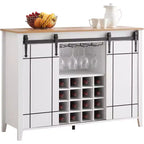 Meuble de Bar à Vin en Bois de 47" avec Porte Coulissante, Meuble Moderne pour Alcool, Whisky, Café avec Casier à Vin et Porte-Verres