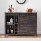 Meuble de Bar à Vin en Bois de 47" avec Porte Coulissante, Meuble Moderne pour Alcool, Whisky, Café avec Casier à Vin et Porte-Verres