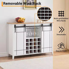 Meuble de Bar à Vin en Bois de 47" avec Porte Coulissante, Meuble Moderne pour Alcool, Whisky, Café avec Casier à Vin et Porte-Verres