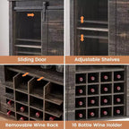 Meuble de Bar à Vin en Bois de 47" avec Porte Coulissante, Meuble Moderne pour Alcool, Whisky, Café avec Casier à Vin et Porte-Verres