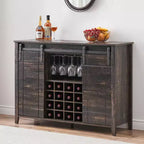 Meuble de Bar à Vin en Bois de 47" avec Porte Coulissante, Meuble Moderne pour Alcool, Whisky, Café avec Casier à Vin et Porte-Verres