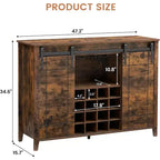 Meuble de Bar à Vin en Bois de 47" avec Porte Coulissante, Meuble Moderne pour Alcool, Whisky, Café avec Casier à Vin et Porte-Verres