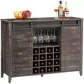 47 Wooden Wine Bar Cabinet with Sliding Door, Modern Liquor Whiskey Coffee Station with Wine Rack&Glass Holder