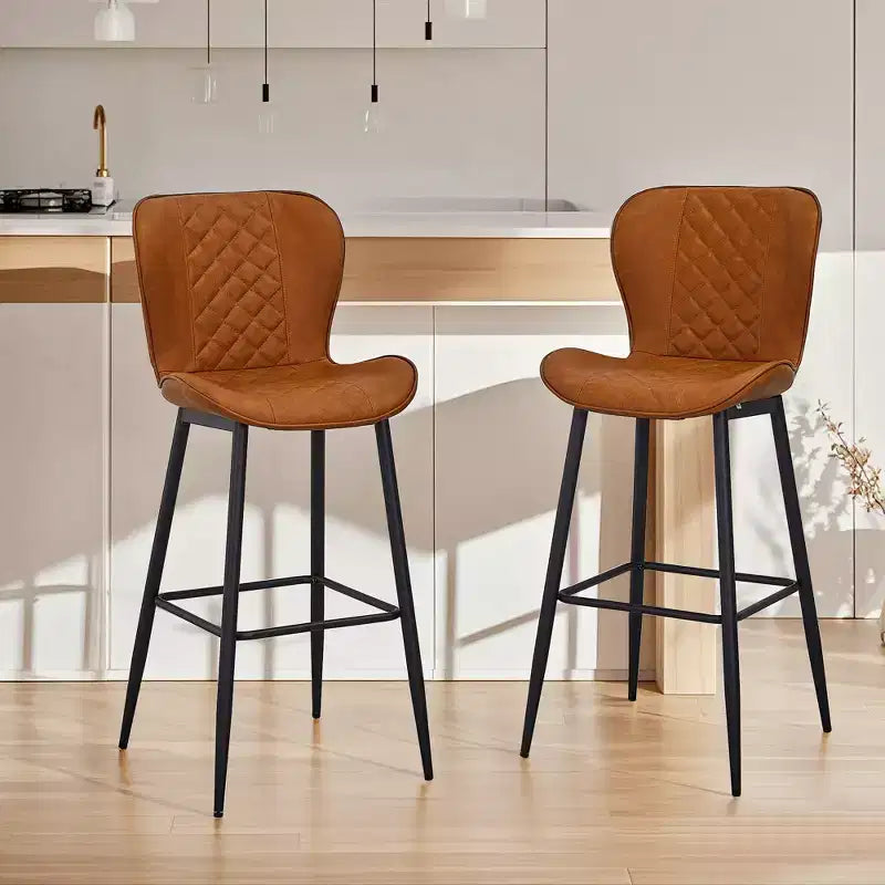 VECELO Bar Stool Set of 2/4 Faux Leather Counter Height Barstool with Metal Legs and Footrest, Brown