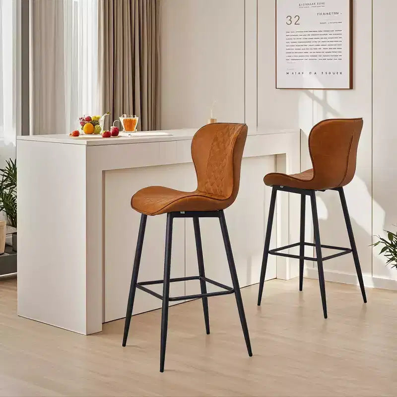 VECELO Lot de 2/4 tabourets de bar en similicuir avec pieds en métal et repose-pieds, hauteur de comptoir, marron