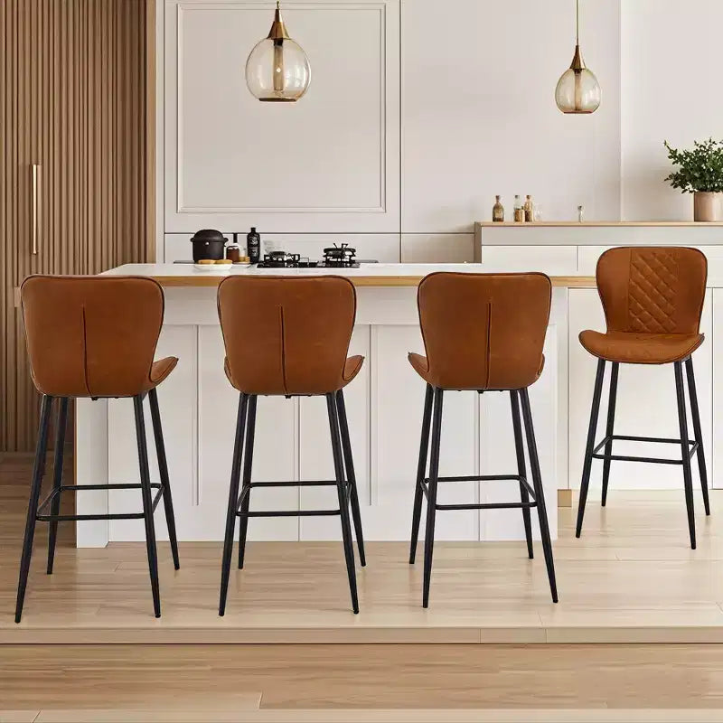 VECELO Lot de 2/4 tabourets de bar en similicuir avec pieds en métal et repose-pieds, hauteur de comptoir, marron