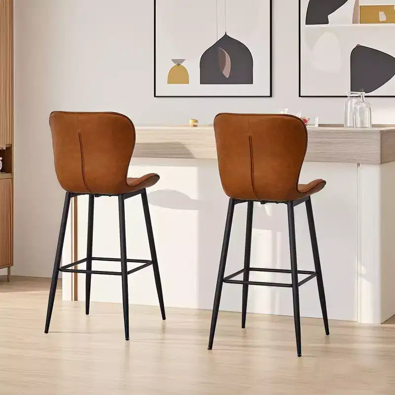 VECELO Lot de 2/4 tabourets de bar en similicuir avec pieds en métal et repose-pieds, hauteur de comptoir, marron