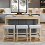 Ensemble de table à manger et de tabourets de bar Okak 4 pièces de style ferme pour cuisine, salle à manger, ensemble de table de petit-déjeuner en bois massif avec prise de courant