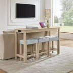 Ensemble de table à manger et de tabourets de bar Okak 4 pièces de style ferme pour cuisine, salle à manger, ensemble de table de petit-déjeuner en bois massif avec prise de courant