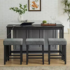 Ensemble de table à manger et de tabourets de bar Okak 4 pièces de style ferme pour cuisine, salle à manger, ensemble de table de petit-déjeuner en bois massif avec prise de courant
