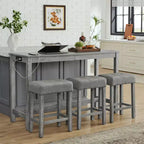 Ensemble de table à manger et de tabourets de bar Okak 4 pièces de style ferme pour cuisine, salle à manger, ensemble de table de petit-déjeuner en bois massif avec prise de courant