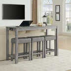 Ensemble de table à manger et de tabourets de bar Okak 4 pièces de style ferme pour cuisine, salle à manger, ensemble de table de petit-déjeuner en bois massif avec prise de courant