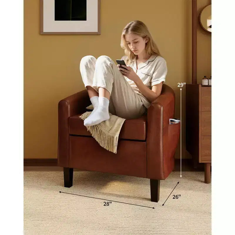 Fauteuil barillet d'appoint en similicuir GustoWave avec assise moelleuse, fauteuil à dossier en U pour salon, chambre ou bureau
