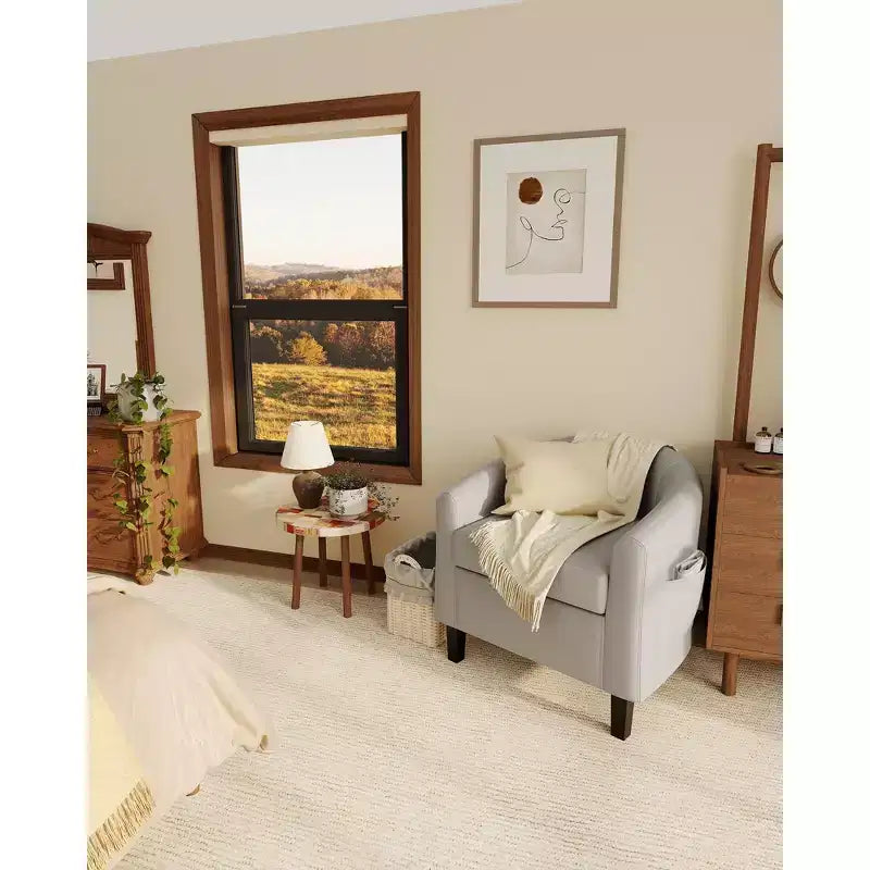 Fauteuil barillet d'appoint en similicuir GustoWave avec assise moelleuse, fauteuil à dossier en U pour salon, chambre ou bureau