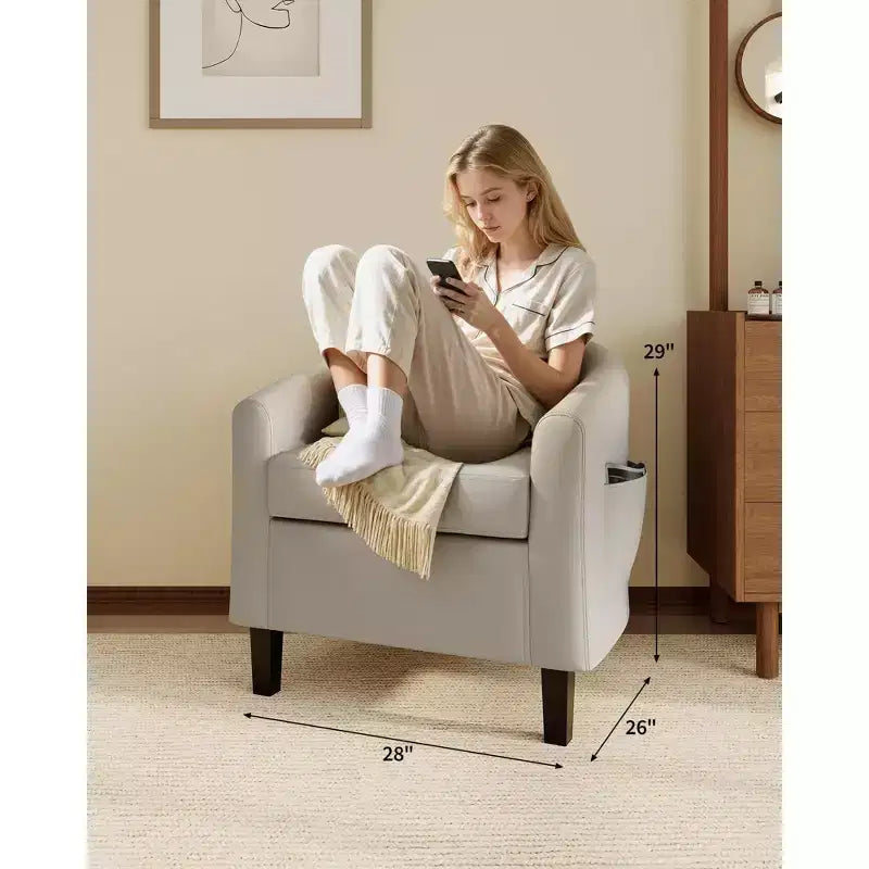 Fauteuil barillet d'appoint en similicuir GustoWave avec assise moelleuse, fauteuil à dossier en U pour salon, chambre ou bureau