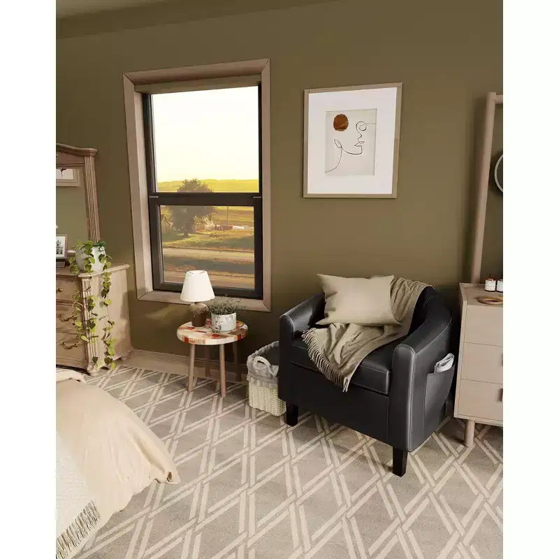 Fauteuil barillet d'appoint en similicuir GustoWave avec assise moelleuse, fauteuil à dossier en U pour salon, chambre ou bureau