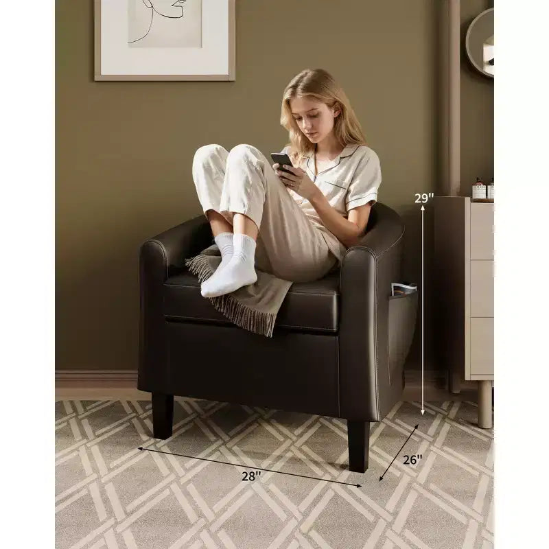 Fauteuil barillet d'appoint en similicuir GustoWave avec assise moelleuse, fauteuil à dossier en U pour salon, chambre ou bureau