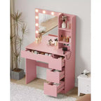 Coiffeuse avec miroir, Table de maquillage moderne avec 4 tiroirs et 3 étagères de rangement pour chambre à coucher, dressing, vestiaire