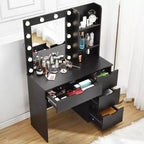 Coiffeuse avec miroir, Table de maquillage moderne avec 4 tiroirs et 3 étagères de rangement pour chambre à coucher, dressing, vestiaire