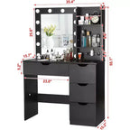 Coiffeuse avec miroir, Table de maquillage moderne avec 4 tiroirs et 3 étagères de rangement pour chambre à coucher, dressing, vestiaire