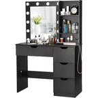 Coiffeuse avec miroir, Table de maquillage moderne avec 4 tiroirs et 3 étagères de rangement pour chambre à coucher, dressing, vestiaire