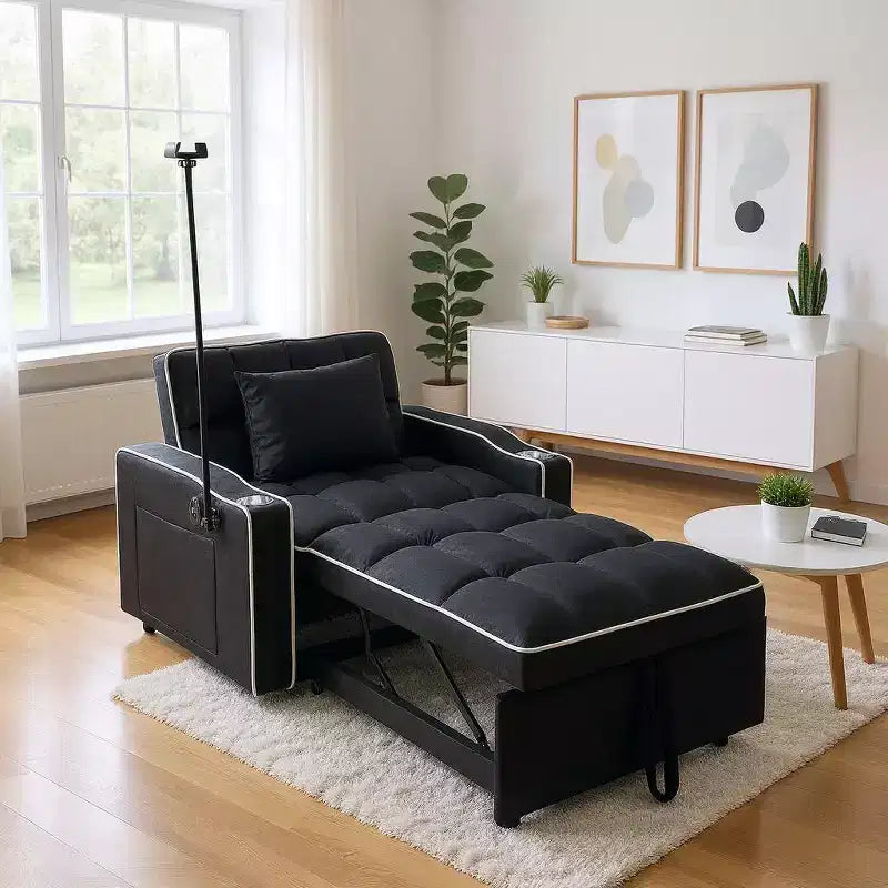MAYEERTY Canapé-Lit Convertible 2-en-1 avec Lit Gigogne, Canapé Double Moderne, Lit Ajustable pour Salon, Noir