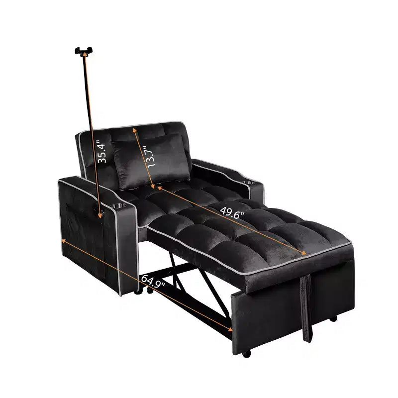 MAYEERTY Canapé-Lit Convertible 2-en-1 avec Lit Gigogne, Canapé Double Moderne, Lit Ajustable pour Salon, Noir