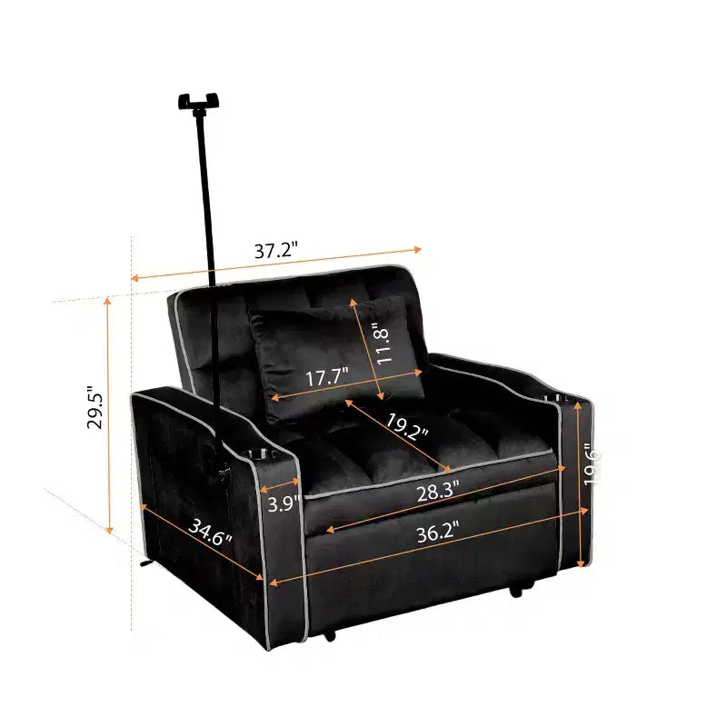 MAYEERTY Canapé-Lit Convertible 2-en-1 avec Lit Gigogne, Canapé Double Moderne, Lit Ajustable pour Salon, Noir