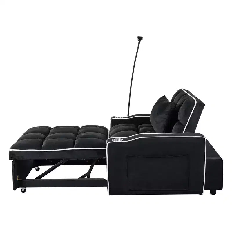MAYEERTY Canapé-Lit Convertible 2-en-1 avec Lit Gigogne, Canapé Double Moderne, Lit Ajustable pour Salon, Noir