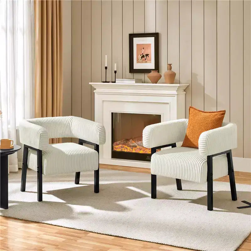 Yaheetech Lot de 2 fauteuils d'appoint ronds en velours côtelé avec pieds en bois massif, assise à ressorts ensachés pour salon, chambre