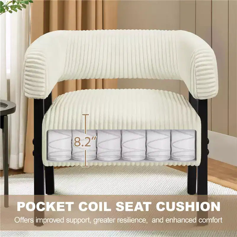 Yaheetech Lot de 2 fauteuils d'appoint ronds en velours côtelé avec pieds en bois massif, assise à ressorts ensachés pour salon, chambre