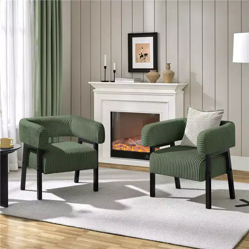 Yaheetech Lot de 2 fauteuils d'appoint ronds en velours côtelé avec pieds en bois massif, assise à ressorts ensachés pour salon, chambre