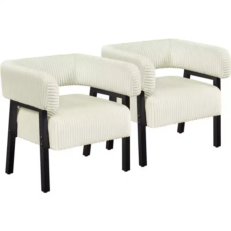 Yaheetech Set of 2 Corduroy Barrel Accent Chairs with Solid Wood Legs, Pocket Coiled Seat for Living Room, Bedroom