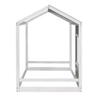 Lit plateforme Bellemave double pour enfant avec toit et fenêtre, cadre en bois massif, design moderne de maisonnette, blanc et gris antique, montage facile
