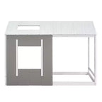 Lit plateforme Bellemave double pour enfant avec toit et fenêtre, cadre en bois massif, design moderne de maisonnette, blanc et gris antique, montage facile