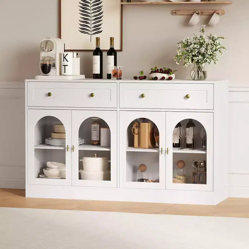 Bahut de cuisine en bois avec 4 portes en acrylique et 2 tiroirs pour salle à manger, salon