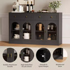 Bahut de cuisine en bois avec 4 portes en acrylique et 2 tiroirs pour salle à manger, salon