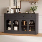 Bahut de cuisine en bois avec 4 portes en acrylique et 2 tiroirs pour salle à manger, salon