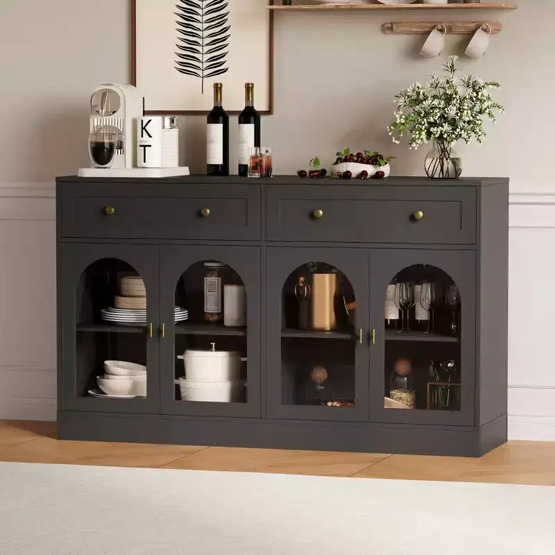 4 Acrylic Doors and 2 Drawers, Wide Sideboard Buffet CabinetWood Kitchen Storage Cabinet for Dining Room, Living Room