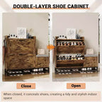 Meuble à chaussures avec 2 tiroirs basculants et coussin d'assise rembourré, Étagère à chaussures étroite pour entrée
