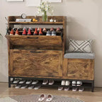 Shoe Cabinet with 2 Flip Drawers & Padded Seat Cushion, Narrow Shoe Organizer Rack for Entryway