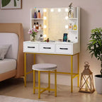 Coiffeuse Costway avec Miroir Lumineux Prises Électriques 4 Étagères Ouvertes 3 Tiroirs de Rangement