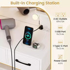 Coiffeuse Costway avec Miroir Lumineux Prises Électriques 4 Étagères Ouvertes 3 Tiroirs de Rangement