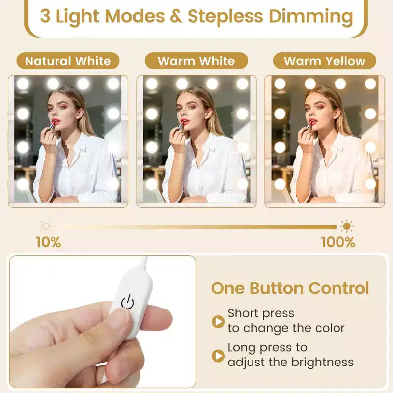 Coiffeuse Costway avec Miroir Lumineux Prises Électriques 4 Étagères Ouvertes 3 Tiroirs de Rangement